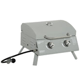 Outsunny 2 Burner Folding Tabletop Gas BBQ Grill w/ Lid, Thermometer, Carbon Steel, Gray