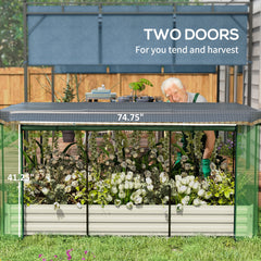 Outsunny Galvanized Steel Planter Box with Crop Cage and Shade Cloth, Raised Garden Bed for Flowers, Veggies and Herbs, Beige