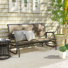 Outsunny 3-Person Outdoor Patio Glider Bench, Porch Glider Swing with 3 Seats, Breathable Mesh Fabric, Metal Frame, Brown