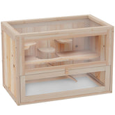 PawHut 2-Level Hamster Cage Mice and Rat House, Small Animal Habitat for Guinea Pigs, Chinchillas with Openable Top, Front Door, Shelf and Ladder, Natural