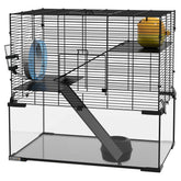 PawHut 23.5" Hamster Cage, Gerbil Cage with Glass Basin for Small Hamsters, Black