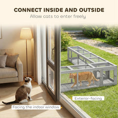 PawHut Wooden Cat Run with Weather Protection, Connecting Inside and Outside, 79"L x 15"W x 15"H, Dark Gray