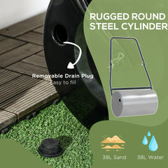 DURHAND 38L Heavy Duty Push/Tow Behind Lawn Roller, U-handle Garden Roller Filled with Water or Sand