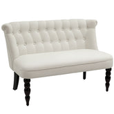 HOMCOM Upholstered Armless Fabric Loveseat with Button Tufted Design for Living Room with Wood Legs, Cream White