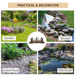 Outsunny 5 ft Wooden Garden Bridge Arc Footbridge with Metal Chain Railings & Solid Fir Construction, Carbonized