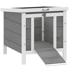 PawHut Small Wooden Rabbit Hutch Bunny Cage Guinea Pig Cage Duck House Dog House with Openable & Waterproof Roof, for Rabbits, Chickens, Ducks, Gray