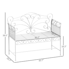 Outsunny 43" Garden Bench, Outdoor Patio Bench with Armrests, Metal Porch Bench for Backyard, Poolside, Lawn, Cream White