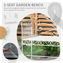 Outsunny 43" Garden Bench, Outdoor Patio Bench with Armrests, Metal Porch Bench for Backyard, Poolside, Lawn, Cream White