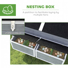 PawHut 59" Wooden Chicken Coop w/ Wheels, Handles, 2 Nesting Boxes, 2 Trays, 4 Perches, Chicken Tractor for 4-6 Chickens, Gray