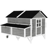 PawHut 59" Wooden Chicken Coop w/ Wheels, Handles, 2 Nesting Boxes, 2 Trays, 4 Perches, Chicken Tractor for 4-6 Chickens, Gray