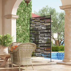 Outsunny 78" H x 48" W Metal Outdoor Privacy Screen, Freestanding Decorative Privacy Fence Screen for Balcony, Black