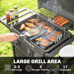 Outsunny 2 Burner Propane Gas Grill, 18000 BTU BBQ Grill with Wheels, Warming Rack, Shelf, Thermometer, Grease Cup, Black