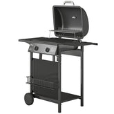 Outsunny 2 Burner Propane Gas Grill, 18000 BTU BBQ Grill with Wheels, Warming Rack, Shelf, Thermometer, Grease Cup, Black