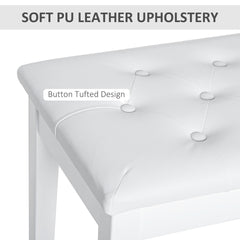 HOMCOM Piano Bench, Duet Piano Chair with Faux Leather Padded Cushion and Wooden Frame, Button Tufted Keyboard Bench, White