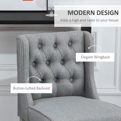 HOMCOM 26.25" Counter Height Bar Stools, Tufted Wingback Armless Upholstered Dining Chair with Rubber Wood Legs, Set of 2, Gray