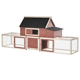 PawHut Wooden Chicken Coop, Outdoor Chicken Cage Poultry Hen House with Nesting Box, Double Runs, Asphalt Roof, Ramp