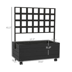 Outsunny Raised Garden Bed with Trellis and Wheels, Outdoor Planter Wooden Elevated Garden Bed for Garden, Patio, Balcony
