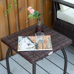 Outsunny Outdoor PE Wicker Side Table, Small Square Rattan End Table, All-Weather Material Coffee Table for Garden, Balcony, Backyard, Brown