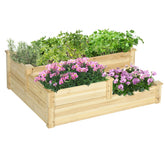 Outsunny 3 Tier Raised Flower Bed Outdoor Planter Box Wooden Garden Bed, Open Bottom for Plants, 42.5"x34.75"x14.25", Natural