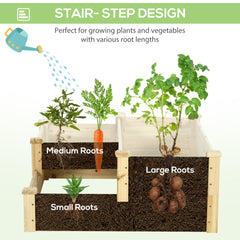 Outsunny 3 Tier Raised Flower Bed Outdoor Planter Box Wooden Garden Bed, Open Bottom for Plants, 42.5"x34.75"x14.25", Natural