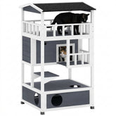 PawHut Wooden Outdoor Cat House, Feral Cat Shelter Kitten Condo with Asphalt Roof, Escape Doors, Condo, Jumping Platform, Gray