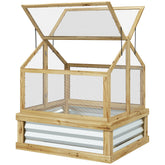 Outsunny Raised Garden Flower Bed Kit with Greenhouse, Wooden Cold Frame Planter, 35.5" x 31.5" x 36", Natural
