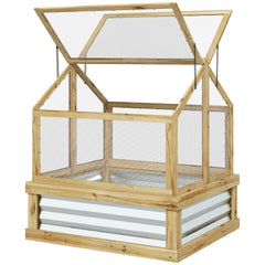 Outsunny Raised Garden Flower Bed Kit with Greenhouse, Wooden Cold Frame Planter, 35.5" x 31.5" x 36", Natural
