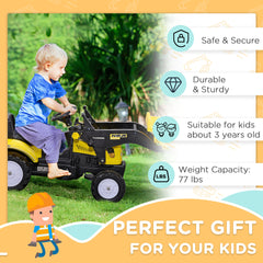 Aosom Kids Ride on Excavator, Pedal Go Kart with Front Loader Digger for 3 Year Old, Yellow