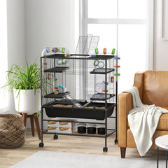 PawHut Small Animal Cage for Syrian Hamster, Gerbil Cage with Tubing System, Running Wheel, Ramps, Platforms