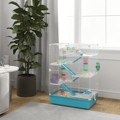 PawHut 6 Tier Hamster Cage with Tubes and Tunnels, Hut, Wheel, Food Dish, Water Bottle, Ramps, for Dwarf & Gerbil, Light Blue
