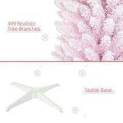 HOMCOM 7' Decorated Christmas Tree Snow Flocked Artificial Christmas Tree with Pencil Shape, Realistic Branches, Pink