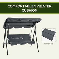 Outsunny 3-Seat Outdoor Patio Swing Chair w/ Cushion, Steel Frame Stand, Adjustable Tilt Canopy for Patio, Garden, Gray