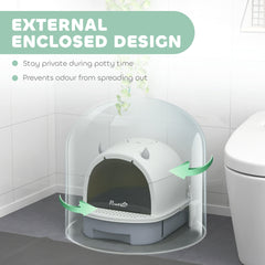 PawHut Covered Cat Litter Box with Lid, Scoop, Deodorizing Bags for Odor Control, Privacy, Easy to Clean, Gray