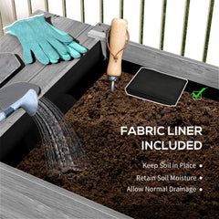 Outsunny Wood Raised Garden Box, Elevated Garden Bed with Side Table, Bottom Shelf, Bed Liners and Drainage Holes, Gray