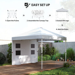 Outsunny 10' x 10' Pop Up Canopy Tent w/ Sidewall, UPF50+ Height Adjustable Instant Sun Shelter w/ Storage Pockets, White