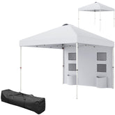 Outsunny 10' x 10' Pop Up Canopy Tent w/ Sidewall, UPF50+ Height Adjustable Instant Sun Shelter w/ Storage Pockets, White