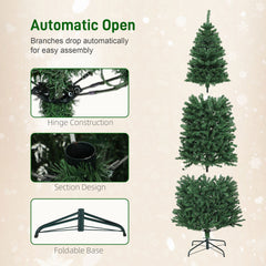 HOMCOM 7ft Artificial Christmas Tree with Colorful DIY Synchronized Lights, Remote, Hinged Slim Fir with Daily Timer