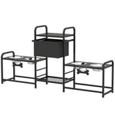 PawHut 3 Height Adjustable Dog Bowl Stand with 2 Feeding Stations, Toy Bin Basket, Black