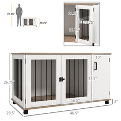 PawHut Dog Crate Furniture Side End Table Indoor w/ Storage, Double Doors