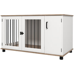 PawHut Dog Crate Furniture Side End Table Indoor w/ Storage, Double Doors