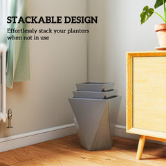 Outsunny Indoor Outdoor Planters Set of 3 MgO Tall Planters Stackable Flower Pots with Drainage Holes for Garden, Balcony, Gray