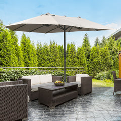 Outsunny Patio Umbrella 15' Steel Rectangular Outdoor Double Sided Market with base, UV Sun Protection & Easy Crank for Deck Pool Patio, Coffee
