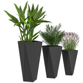 Outsunny Indoor Outdoor Planters Set of 3 MgO Tall Planters Stackable Flower Pots with Drainage Holes for Garden, Balcony, Black