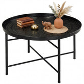 HOMCOM Coffee Table for Living Room, 24" Round Center Table with Hammered Tray Top and Metal Frame for Bedroom, Black