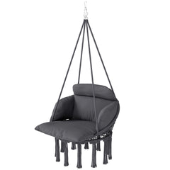 Outsunny Hammock Swing Chair, Macrame Hanging Chair with Large Cushion, Chain, Steel Frame for Indoor Outdoor Use, Dark Gray