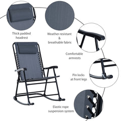 Outsunny Outdoor Folding Rocking Chair Patio Table Seating Set, 2 Rocking Chairs with Armrests and 1 Side Table with Tempered Glass - Gray