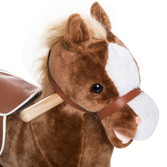Qaba Kids Ride on Rocking Horse Toddler Plush Toy with Realistic Sounds for 3 Years Old Children - Brown