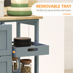 HOMCOM Rolling Kitchen Cart, Kitchen Island with Wood Top, Shelves & Drawers for Dining Area, Gray