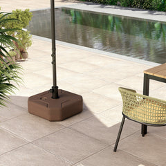 Outsunny Square Patio Umbrella Base Holder, Heavy Duty Outdoor Umbrella Stand Base, Filled Up to 55lbs with Sand or 44lbs with Water for Garden, Poolside, Brown