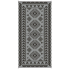 Outsunny Reversible Outdoor Rug, Waterproof Plastic Straw with Carry Bag, 9' x 18', Black & Gray Rhombus Patchwork